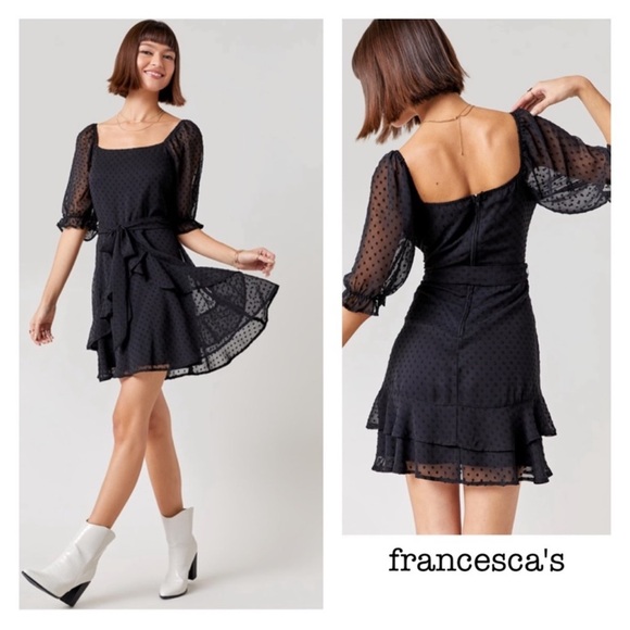 francescas Dresses & Skirts - 🖤 New Francesca's Robin Tiered Clip Dot Black Mini Dress🖤